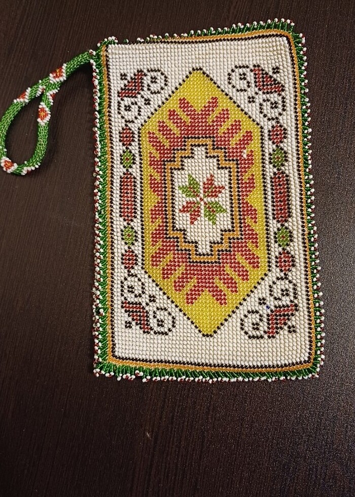 Boncuk dokuma el çantası ,eski  cezaevi  işi - Görsel 2