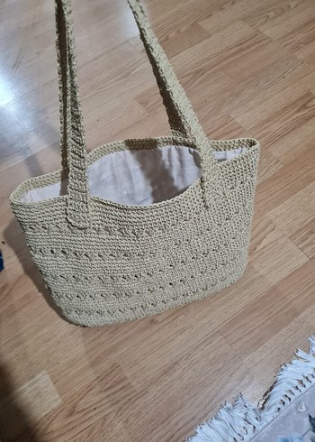 Bej Örgü Kadın Çanta kağıt ip yeni örülmüş