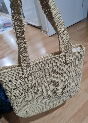 Beden Bej Örgü Kadın Çanta kağıt ip yeni örülmüş
