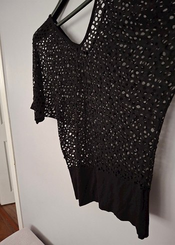 Dantel Detaylı Siyah V Yaka Kadın Bluz - Görsel 2