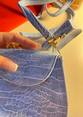 Mavi Deri Yılan Desenli Kadın Omuz Çantası - Görsel 3
