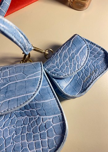 Mavi Deri Yılan Desenli Kadın Omuz Çantası - Görsel 2