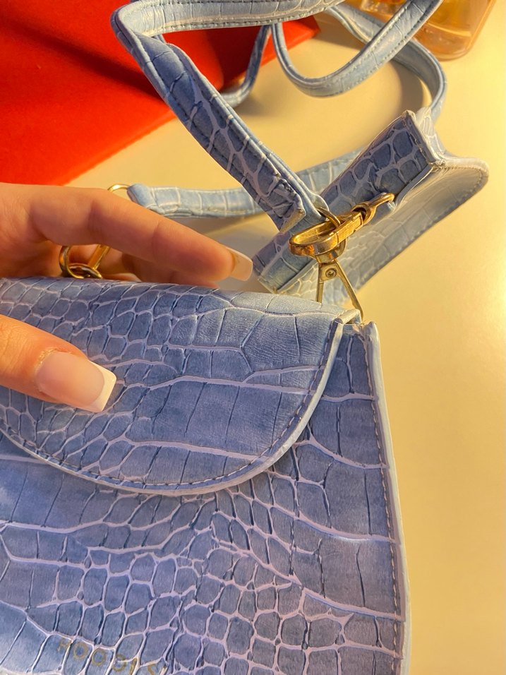 Mavi Deri Yılan Desenli Kadın Omuz Çantası - Görsel 3
