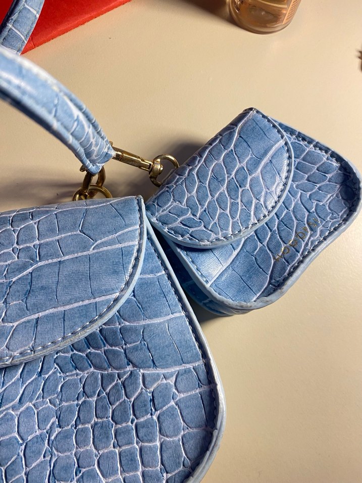 Mavi Deri Yılan Desenli Kadın Omuz Çantası - Görsel 2