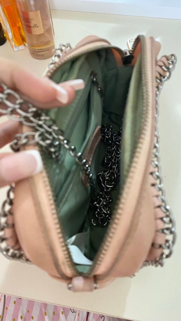 Zincir Detaylı Pembe Deri Kadın Çanta - Görsel 3