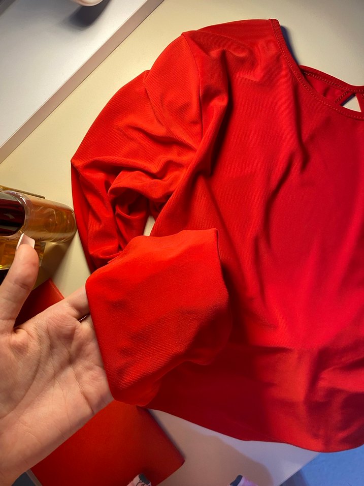 Kırmızı uzun kol crop - Görsel 2