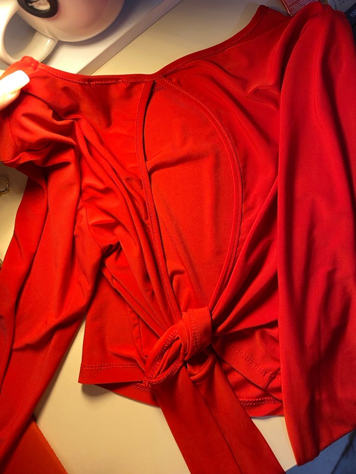 Kırmızı uzun kol crop - Görsel 3