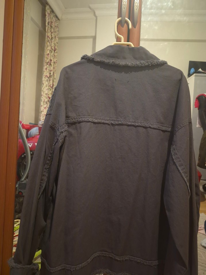 Gri Kadın Midi Boy Rahat Kesim Denim Ceket - Görsel 2