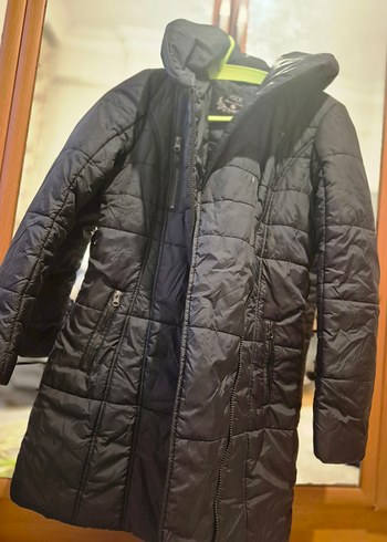 Kadın Siyah Midi Fermuarlı Kışlık Mont - Görsel 2