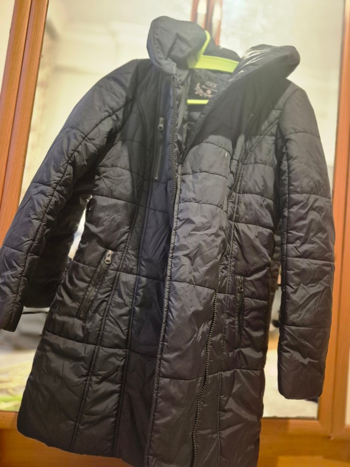 Kadın Siyah Midi Fermuarlı Kışlık Mont - Görsel 2