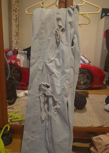 Düğmeli Açık Mavi Salaş Midi Kadın Kot Pantolon - Görsel 4