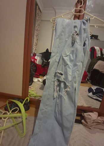 Düğmeli Açık Mavi Salaş Midi Kadın Kot Pantolon - Görsel 3