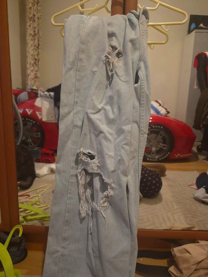 Düğmeli Açık Mavi Salaş Midi Kadın Kot Pantolon - Görsel 4