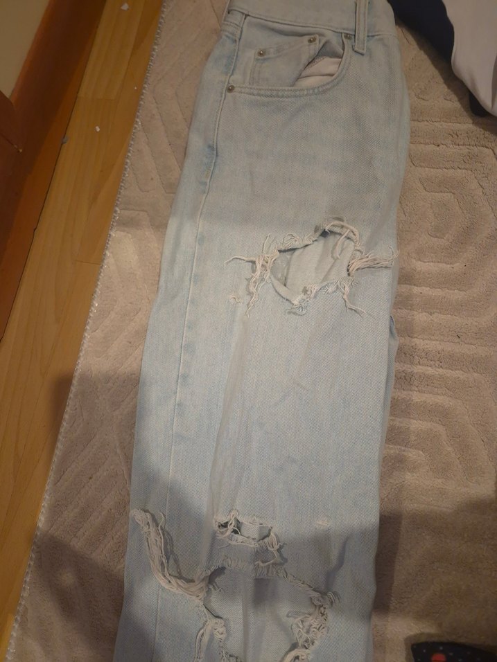 Düğmeli Açık Mavi Salaş Midi Kadın Kot Pantolon - Görsel 2