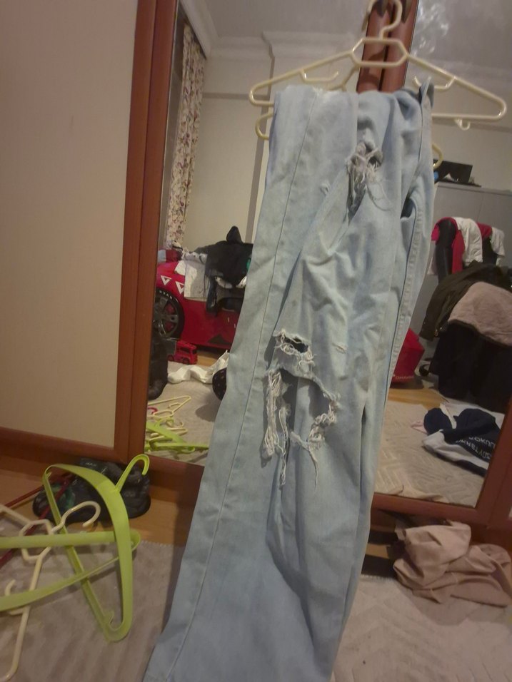 Düğmeli Açık Mavi Salaş Midi Kadın Kot Pantolon - Görsel 3