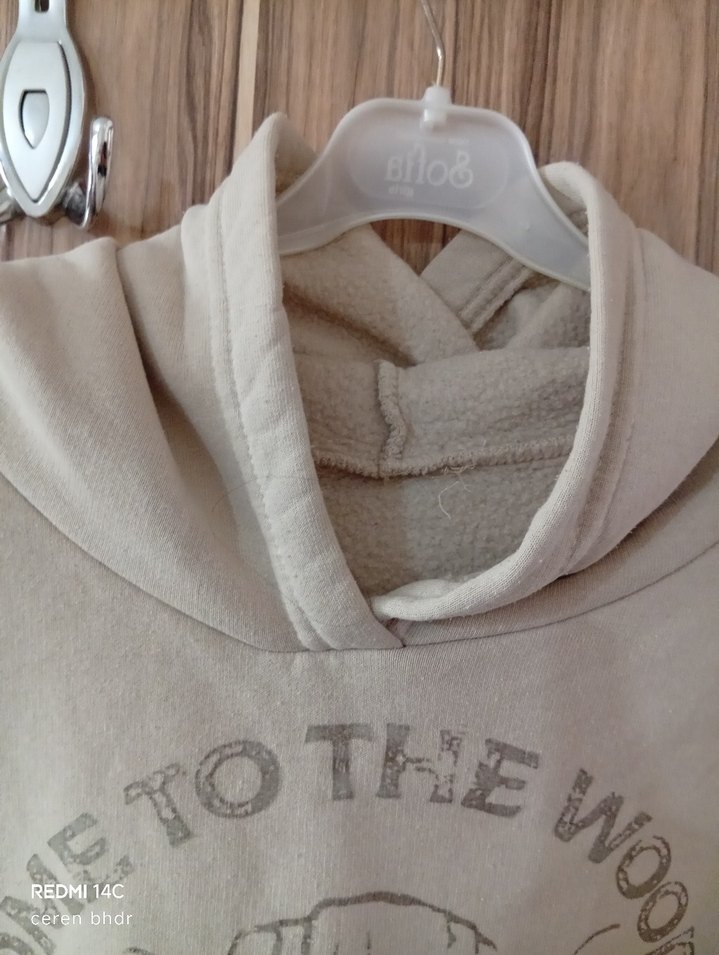 Bej Kapüşonlu Bohem Rahat Sweatshirt - Görsel 2