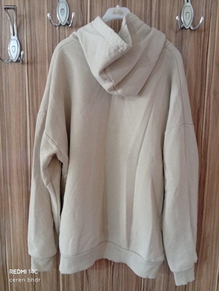 Bej Kapüşonlu Bohem Rahat Sweatshirt - Görsel 3