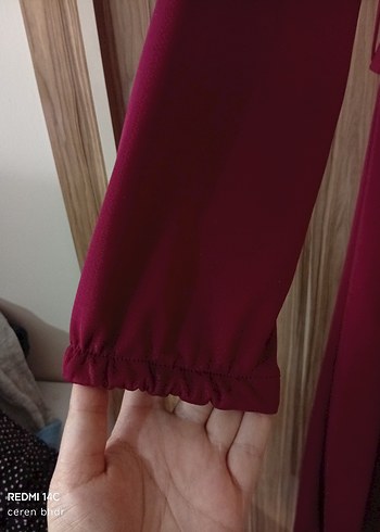 Kemerli Bordo Uzun Kollu Kadın Elbise - Görsel 3