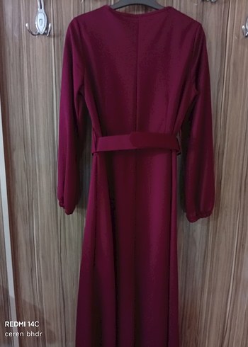 Kemerli Bordo Uzun Kollu Kadın Elbise - Görsel 2