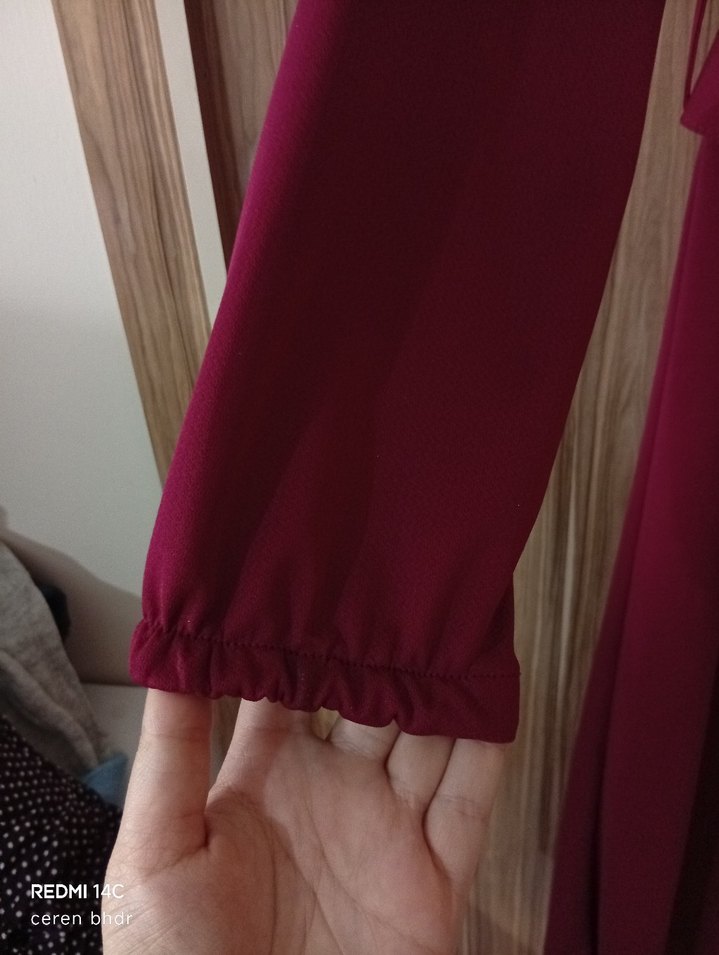 Kemerli Bordo Uzun Kollu Kadın Elbise - Görsel 3