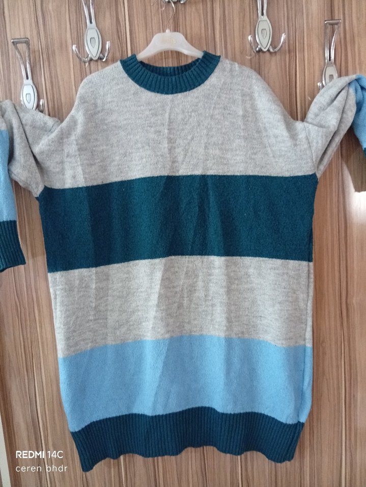 Gri Uzun Örgü Kadın Kazak - Görsel 2