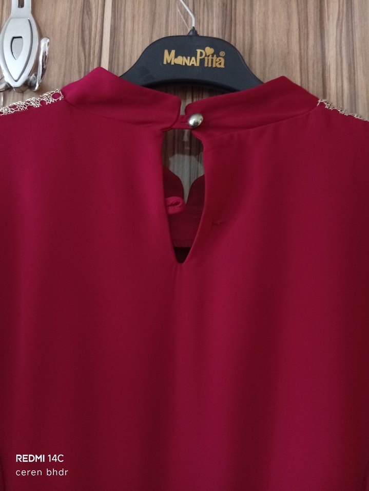 Bordo Nakışlı Uzun Kollu Kadın Elbise - Görsel 3