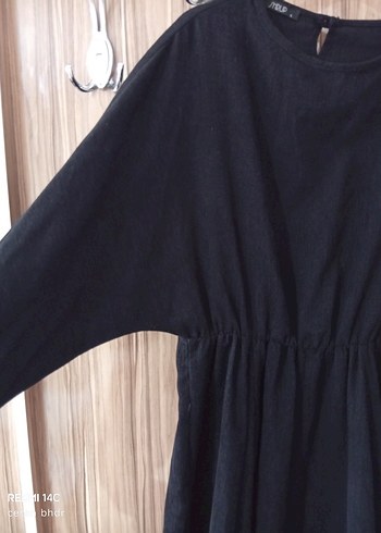 Siyah Uzun Kollu Midi Keten Elbise - Görsel 3