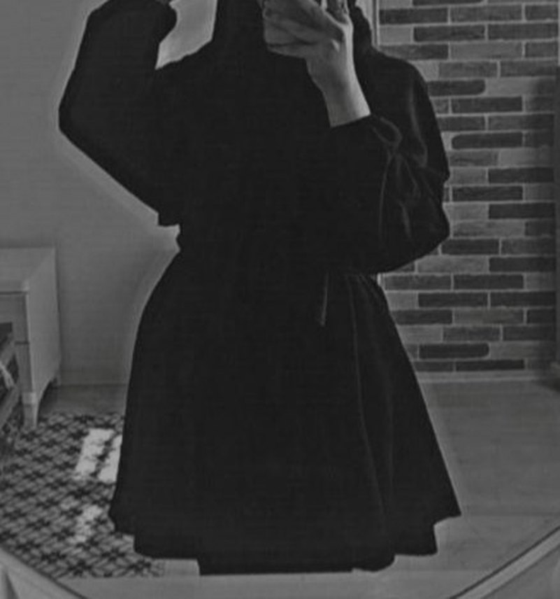 Siyah Uzun Kollu Midi Keten Elbise - Görsel 4