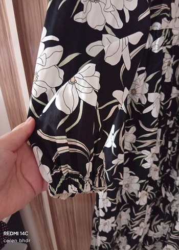 Siyah Çiçek Desenli Uzun Bohem Elbise - Görsel 3