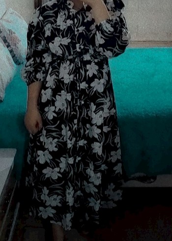 Siyah Çiçek Desenli Uzun Bohem Elbise - Görsel 6