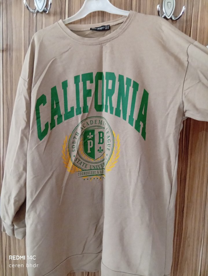 Bej Pamuklu California Baskılı Kadın Sweatshirt - Görsel 2