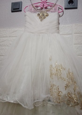 Beyaz Nakışlı kız çocuk gelinlik 6 7 yaş uyumlu - Görsel 3