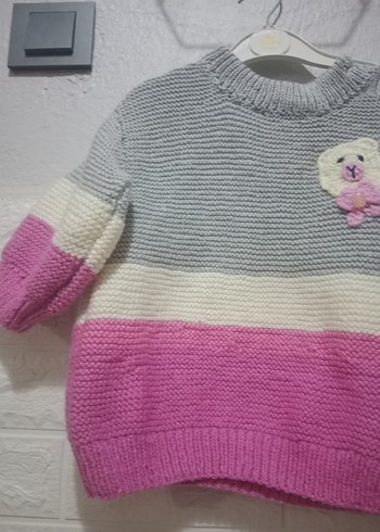 Kız Çocuk Gri Triko el örgüsü kazak - Görsel 2