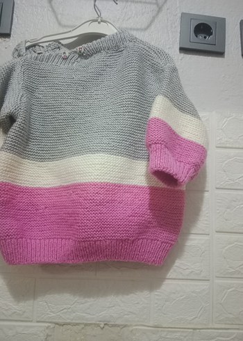 Kız Çocuk Gri Triko el örgüsü kazak - Görsel 4