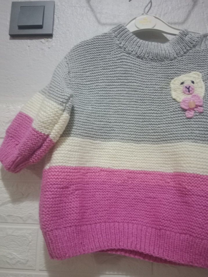 Kız Çocuk Gri Triko el örgüsü kazak - Görsel 2