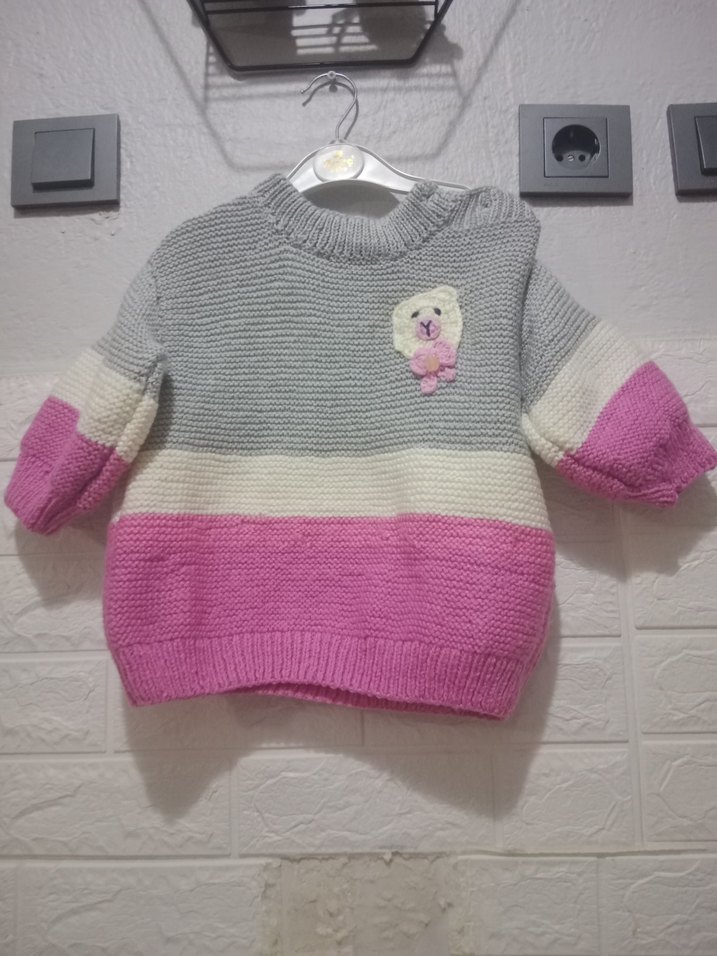 Kız Çocuk Gri Triko el örgüsü kazak - Görsel 3