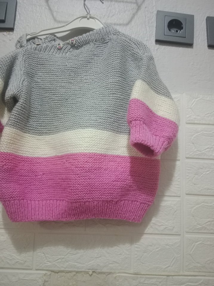 Kız Çocuk Gri Triko el örgüsü kazak - Görsel 4