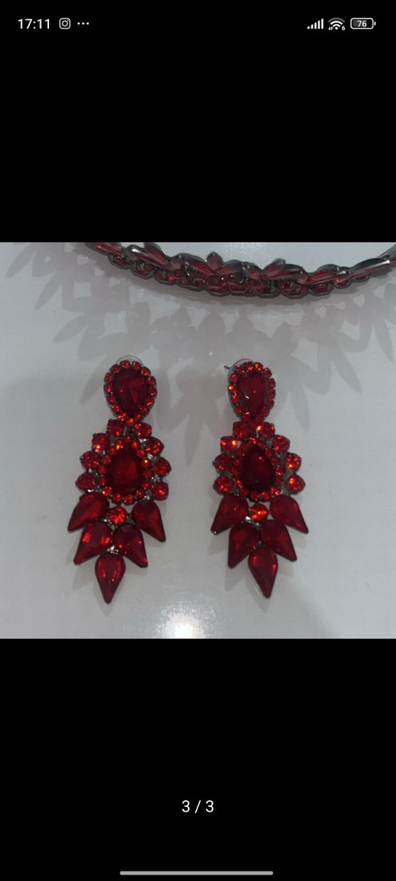 Kırmızı Taşlı Taç ve Küpe Seti - Görsel 2