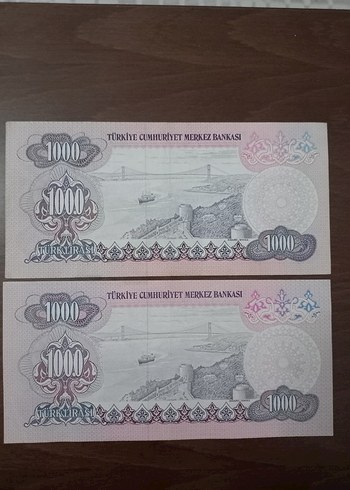 Beden 2adet 1000 Türk Lirası Banknotlar