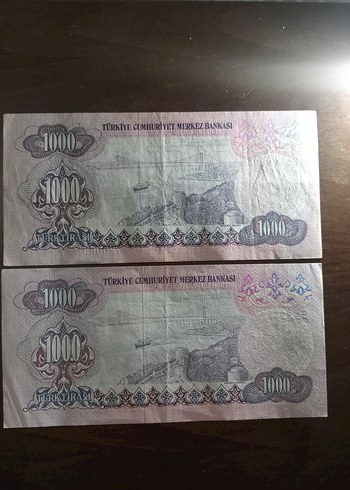 Beden Renk 2adet 1000 Türk Lirası Banknotlar