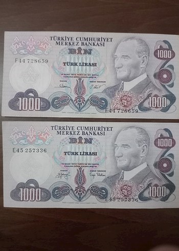 2adet 1000 Türk Lirası Banknotlar