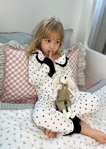 Puantiye Desenli Pamuklu Kız Pijama Takımı - Görsel 3