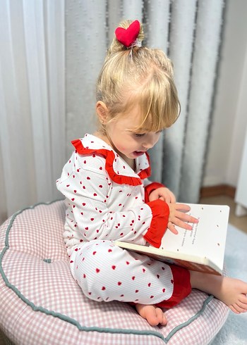 Kız Çocuk Beyaz Puantiyeli Dantel Detaylı Pijama - Görsel 2