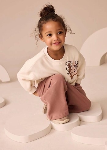 Kız Çocuk Pastel Kahverengi Baskılı Sweatshirt takım - Görsel 3