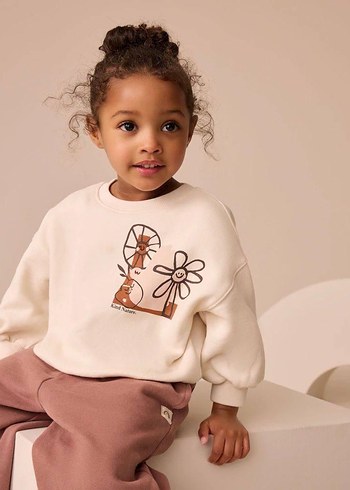 Kız Çocuk Pastel Kahverengi Baskılı Sweatshirt takım - Görsel 4