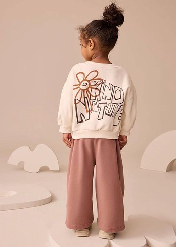 Kız Çocuk Pastel Kahverengi Baskılı Sweatshirt takım - Görsel 2