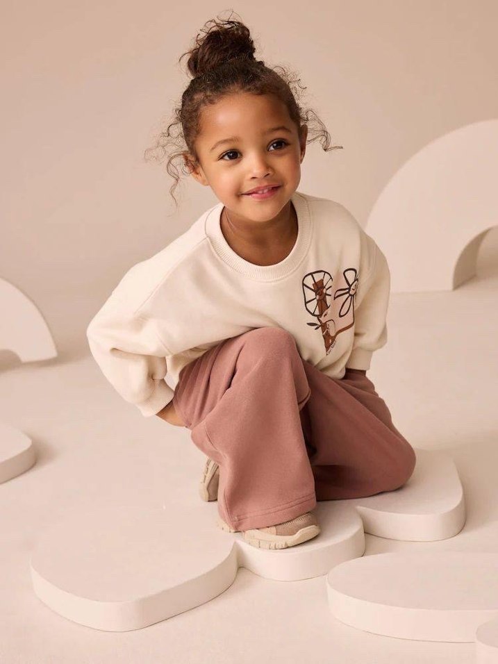 Kız Çocuk Pastel Kahverengi Baskılı Sweatshirt takım - Görsel 3