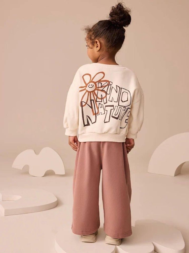 Kız Çocuk Pastel Kahverengi Baskılı Sweatshirt takım - Görsel 2