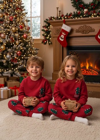 Kız Çocuk Kırmızı Nakışlı Salaş Eşofman Takımı - Görsel 4