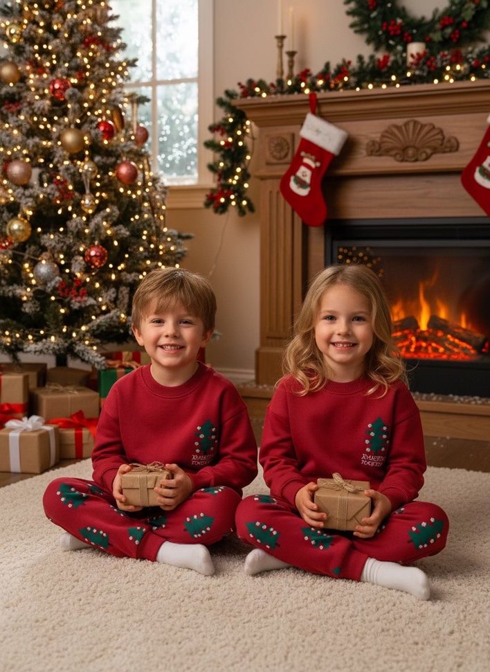 Kız Çocuk Kırmızı Nakışlı Salaş Eşofman Takımı - Görsel 4